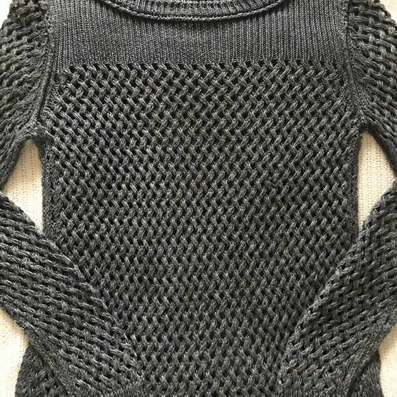 Inhabit 100% Linen Open Weave Long Sleeve Crochet Knit Sweater Small Slate Blue - Picture 5 of 8